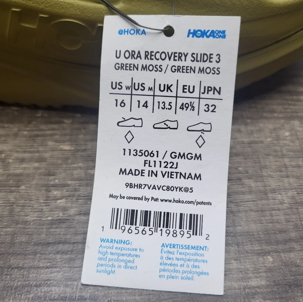 Hoka One One Ora Recovery Slide 3 New Men’s Size 14 US Green Moss